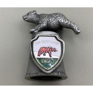 Vtg Pewter Big Bear Lake California Thimble With Bear Figure Cottagecore Grandma